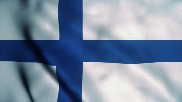 Фінляндський прапор махає вітром. Національний прапор Фінляндії. Підписувач фінської анімації безпілотних циклів. 4K — стокове відео