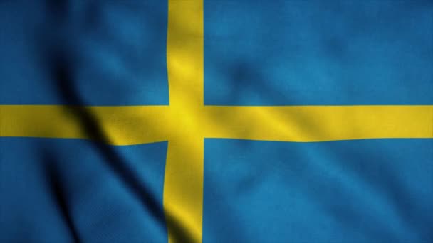 Прапор Швеції махає вітром. Національний прапор Швеції. Sign of Sweden seamless loop animation 4K — стокове відео