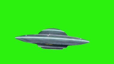 UFO - Uçan daire - yeşil ekranda izole edildi. 3d oluşturma
