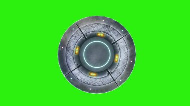 UFO - Uçan daire - yeşil ekranda izole edildi. 3d oluşturma