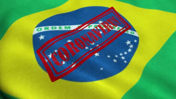 Sello de Coronavirus en la bandera de Brasil. Concepto de Coronavirus. renderizado 3d — Foto de Stock