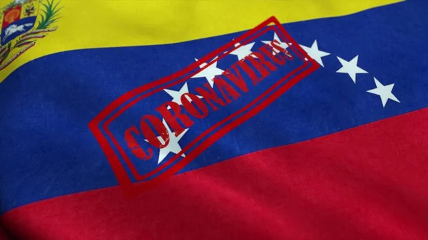在委内瑞拉国旗上贴上Coronavirus邮票。验尸官的概念。3d渲染 — 图库照片