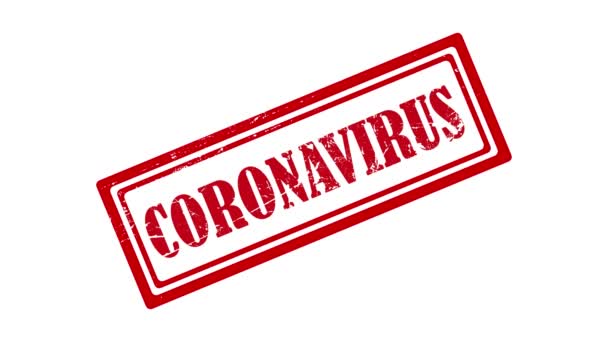 Timbre du Coronavirus rouge. Animation du mot "CORONAVIRUS" sur fond noir, fond blanc, écran vert et canal alpha inclus — Video