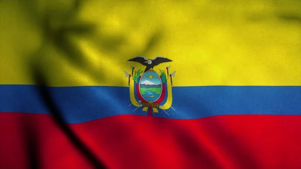 Rüzgarda dalgalanan Ekvador bayrağı. Ekvador 'un ulusal bayrağı. Ekvador 'un işareti. 3d oluşturma — Stok fotoğraf