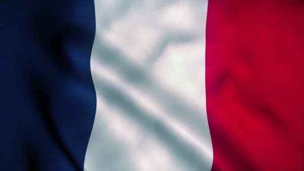 Franciaország zászlója lobogott a szélben. Franciaország nemzeti lobogója. Franciaország jele. 3D-s renderelés — Stock Fotó