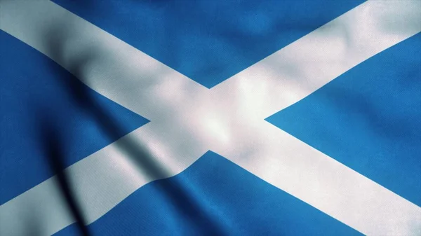 Flaga Szkocji macha na wietrze. Flaga narodowa Szkocji. Znak Szkocji. 3d renderowanie — Zdjęcie stockowe