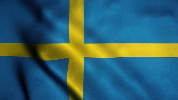 Шведский флаг, размахивающий ветром. Государственный флаг Швеции. Знак Швеции. 3d-рендеринг — стоковое фото