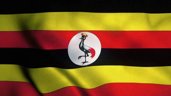 Uganda zászló lengett a szélben. Uganda nemzeti zászlaja. Uganda jele. 3D-s renderelés — Stock Fotó