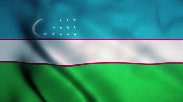 Özbekistan bayrağı rüzgarda dalgalanıyor. Özbekistan bayrağı. Özbekistan 'ın işareti. 3d oluşturma — Stok fotoğraf