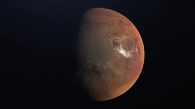 Yörüngeden gelen süper gerçekçi Mars gezegeni, uzaydan gelen atmosfer. Döngüsel 3d canlandırma