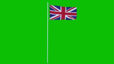 Büyük Britanya Bayrağı yeşil ekranda rüzgarda dalgalanıyor ya da krom anahtar arka planda. 4K canlandırması