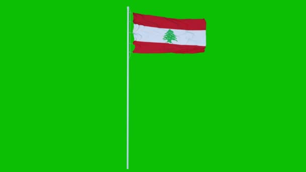 Libanese vlag zwaaien op wind op groen scherm of chroma key achtergrond. 4K animatie — Stockvideo