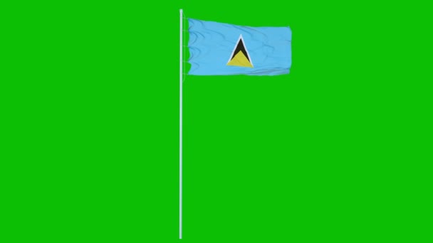 Bendera Saint Lucia melambaikan tangan pada angin pada layar hijau atau latar belakang kunci kroma. Animasi 4K — Stok Video
