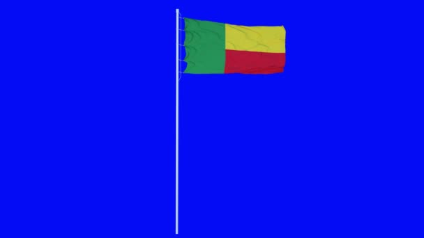 Флаг Бенина Размахивание на ветру на синем экране или хрома ключевого фона. 4K-анимация — стоковое видео