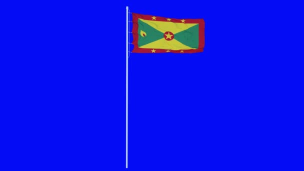 Grenada Flag Waving on wind on blue screen or chroma key background. 4K animation — Stock Video