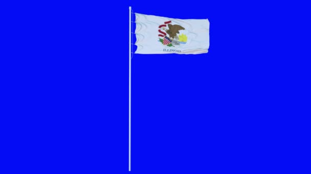 Σημαία Πολιτείας του Ιλινόις κυματίζει στον άνεμο σε μπλε οθόνη ή chroma κλειδί φόντο. Κινούμενα σχέδια 4K — Αρχείο Βίντεο