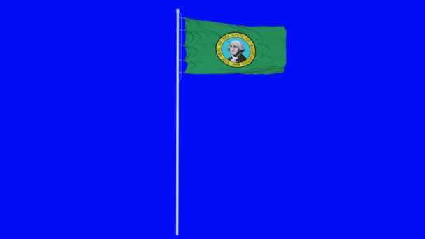 Washington Bandera del estado de EE.UU. ondeando en el viento en la pantalla azul o croma clave de fondo. Animación 4K — Vídeo de stock
