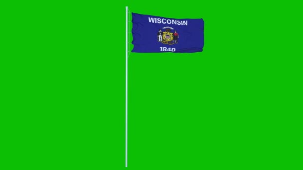 Estado de Wisconsin Bandera ondeando en el viento en la pantalla verde o croma clave de fondo. Animación 4K — Vídeo de stock