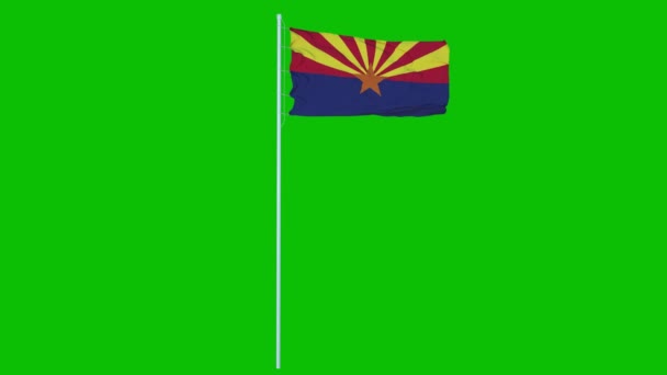 Die Flagge des Bundesstaates Arizona weht im Wind auf grünem Bildschirm oder Chroma-Key-Hintergrund. 4K-Animation — Stockvideo