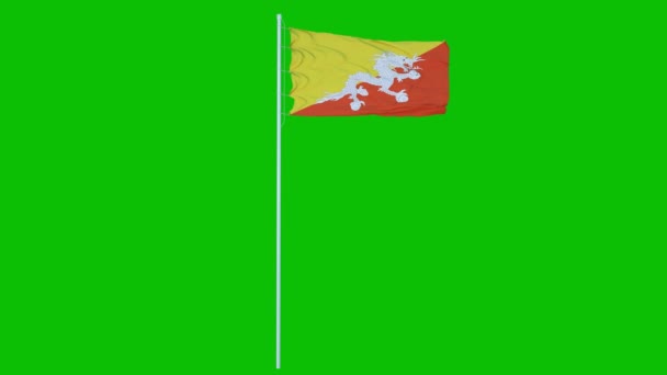 Bhutan Flag Waving on wind on green screen or chroma key background. 4K animation — Stock Video