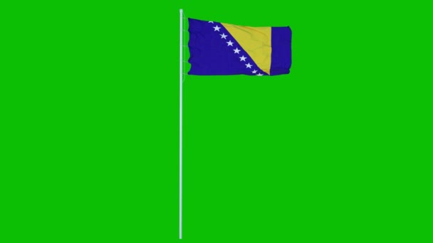 Bosnië en Herzegovina Vlag zwaaien op wind op groen scherm of chroma belangrijke achtergrond. 4K animatie — Stockvideo