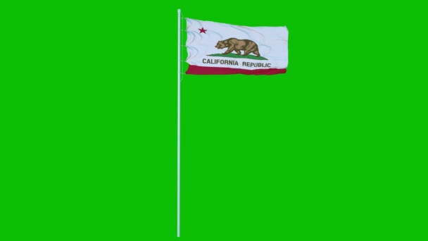 Kalifornische Flagge weht im Wind auf grünem Bildschirm oder Chroma-Key-Hintergrund. 3D-Darstellung — Stockvideo