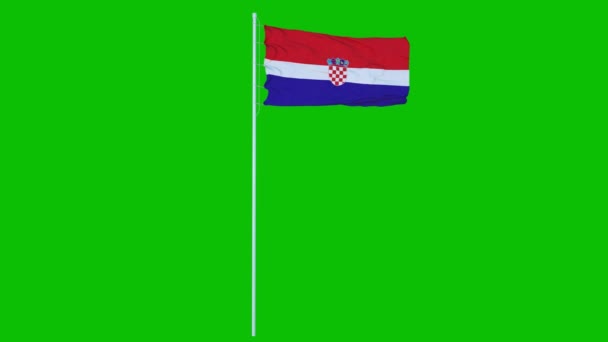 Kroatie vlag zwaaien op wind op groen scherm of chroma key achtergrond. 3d destructie — Stockvideo