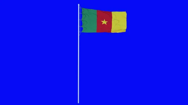 Camerun Bandiera Sventola Sul Vento Schermo Blu Croma Sfondo Chiave — Foto Stock