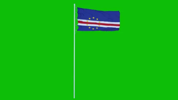 Bandeira Cabo Verde Acenando Vento Tela Verde Fundo Tecla Chroma — Fotografia de Stock