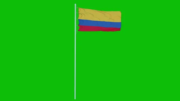 コロンビアの旗緑色の画面またはクロマキーの背景に風に揺れる 3Dレンダリング — ストック写真