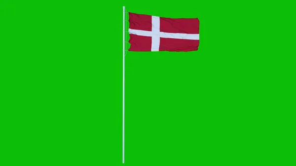 Dänemark Flagge Weht Wind Auf Grünem Bildschirm Oder Chroma Key — Stockfoto
