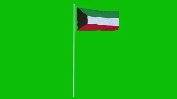 Kuwait Bandera Ondeando Viento Pantalla Verde Croma Clave Fondo Renderizado — Foto de Stock