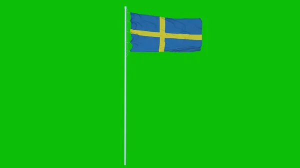 Svédország Zászló Integetett Szél Zöld Képernyőn Vagy Chroma Kulcsfontosságú Háttér — Stock Fotó
