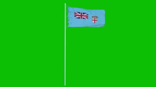 Fiji vlag zwaaien op wind op groen scherm of chroma key achtergrond. 3d destructie — Stockvideo