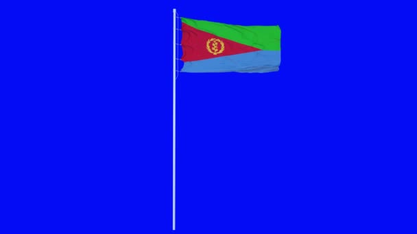 エリトリア旗青い画面またはクロマキーの背景に風に揺れる。3Dレンダリング — ストック動画