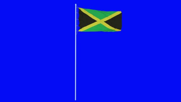 Ямайка Прапор розмахує вітром на синьому екрані або хроматичному фоні. 3d рендеринг — стокове відео