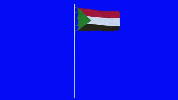 苏丹国旗在蓝屏或彩色键背景上随风飘扬。3d渲染 — 图库视频影像