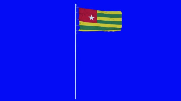 Togo-Flagge weht im Wind auf blauem Bildschirm oder Chroma-Key-Hintergrund. 3D-Darstellung — Stockvideo