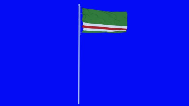 Tsjetsjeense Republiek Ichkeria Vlag Zwaaien op wind op blauw scherm of chroma zeer belangrijke achtergrond. 3d destructie — Stockvideo