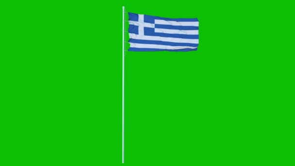 Bandera griega ondeando en el viento en la pantalla azul o croma clave de fondo. renderizado 3d — Vídeos de Stock