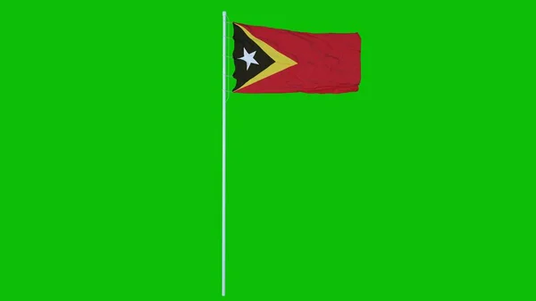 Bandeira Timor Leste Acenando Vento Tela Verde Fundo Tecla Chroma — Fotografia de Stock