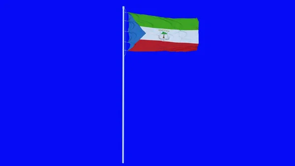 Egyenlítői Guinea Zászló Integetett Szél Kék Képernyőn Vagy Chroma Kulcsfontosságú — Stock Fotó