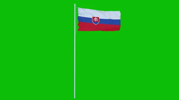 スロバキアフラグ緑の画面やクロマキーの背景に風に波 3Dレンダリング — ストック写真