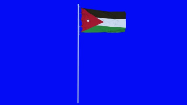 Jordanische Flagge weht im Wind auf blauem Bildschirm oder Chromaschlüssel Hintergrund. 4K-Animation — Stockvideo