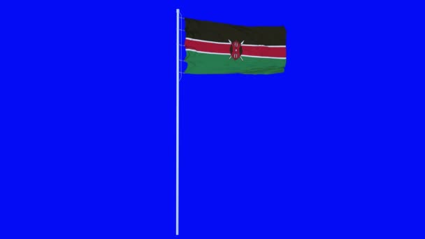 Kenya Flag Vifta på vinden på blå skärm eller kroma nyckel bakgrund. 4K-animering — Stockvideo