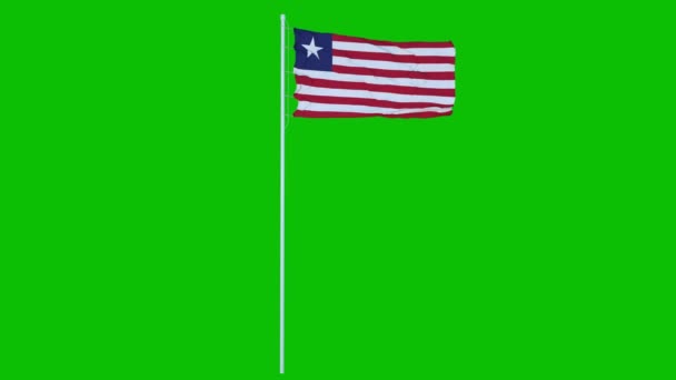 Liberia Bandiera Sventola sul vento sullo schermo verde o sullo sfondo cromatico. Animazione 4K — Video Stock