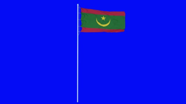 Mauritania Bandera Ondeando en el viento en la pantalla azul o croma fondo clave. Animación 4K — Vídeos de Stock