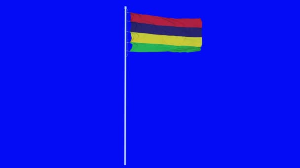 Mauritius Flag Waving on wind on blue screen or chroma key background. 4K animation — Stock Video