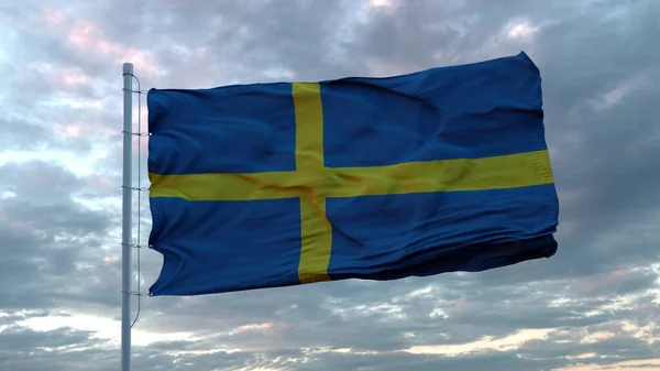 Sverige 3d flagga svävar i vinden. 3D-illustration — Stockfoto