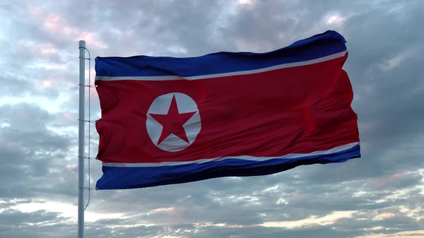 Σημαία Βόρειας Κορέας αιωρείται στον άνεμο. 3D εικονογράφηση — Φωτογραφία Αρχείου